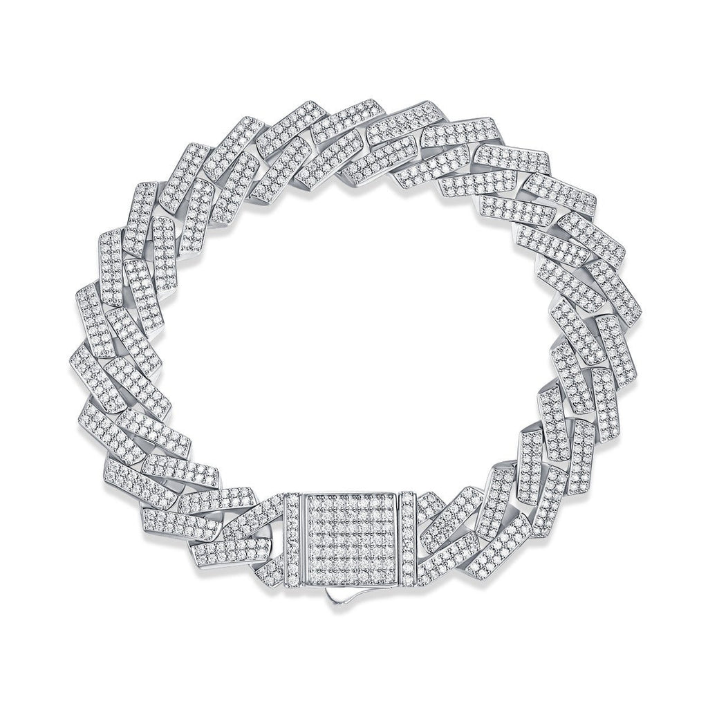 "14mm Keel Moissanite Cuban Link Bracelet | Solid 925 Silver" - AUREA VIII