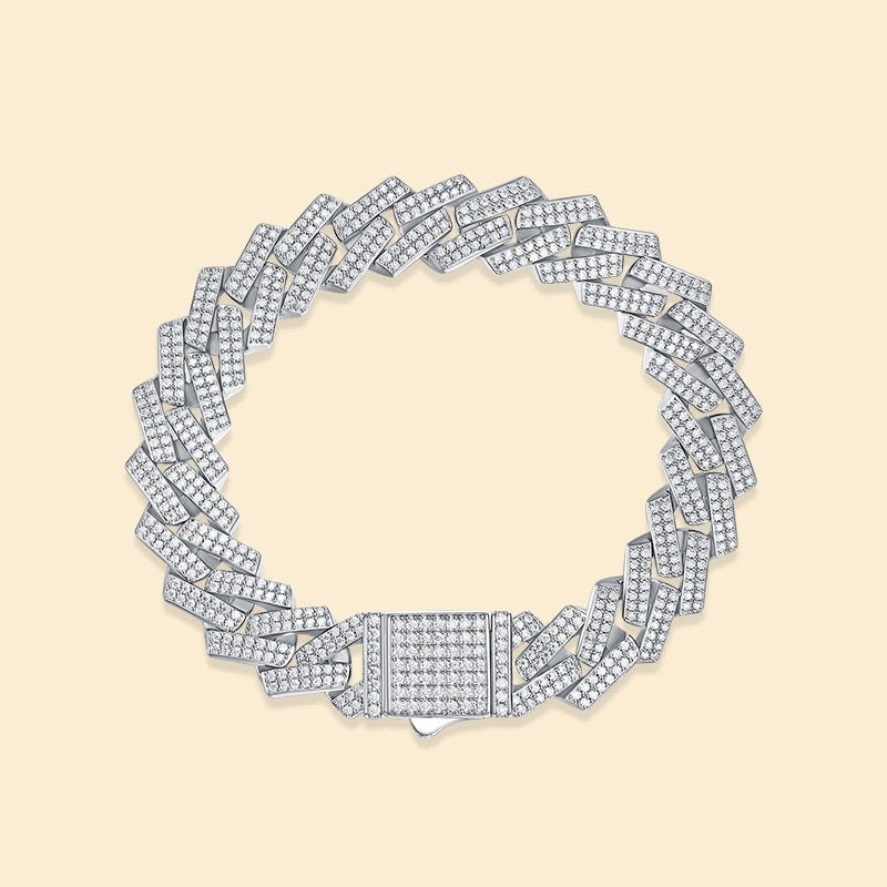 "14mm Keel Moissanite Cuban Link Bracelet | Solid 925 Silver" - AUREA VIII