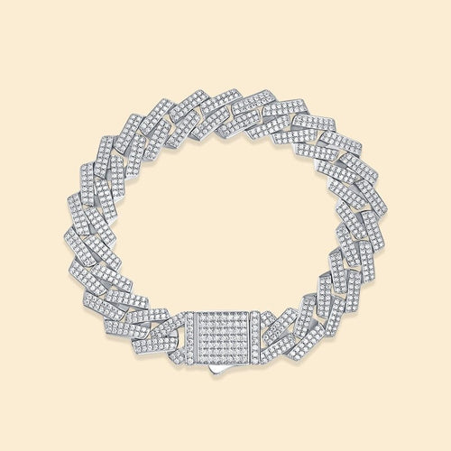 "14mm Keel Moissanite Cuban Link Bracelet | Solid 925 Silver" - AUREA VIII