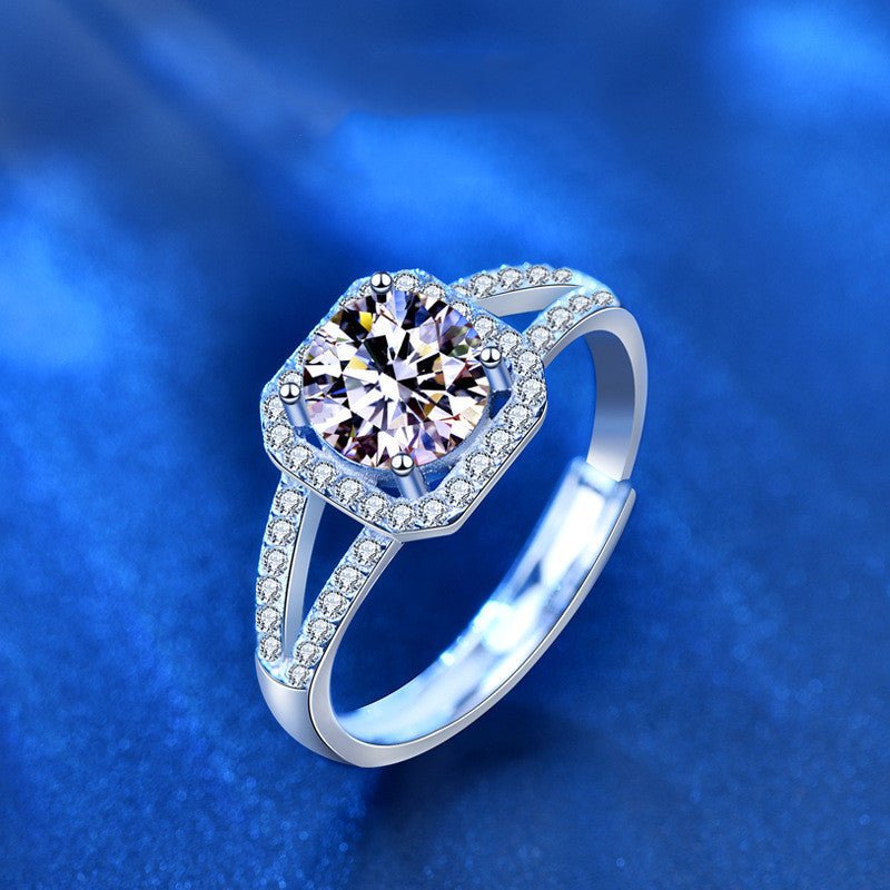 1CT Moissanite Square Halo Ring (Solid 925 Sterling Silver)⁠ - AUREA VIII