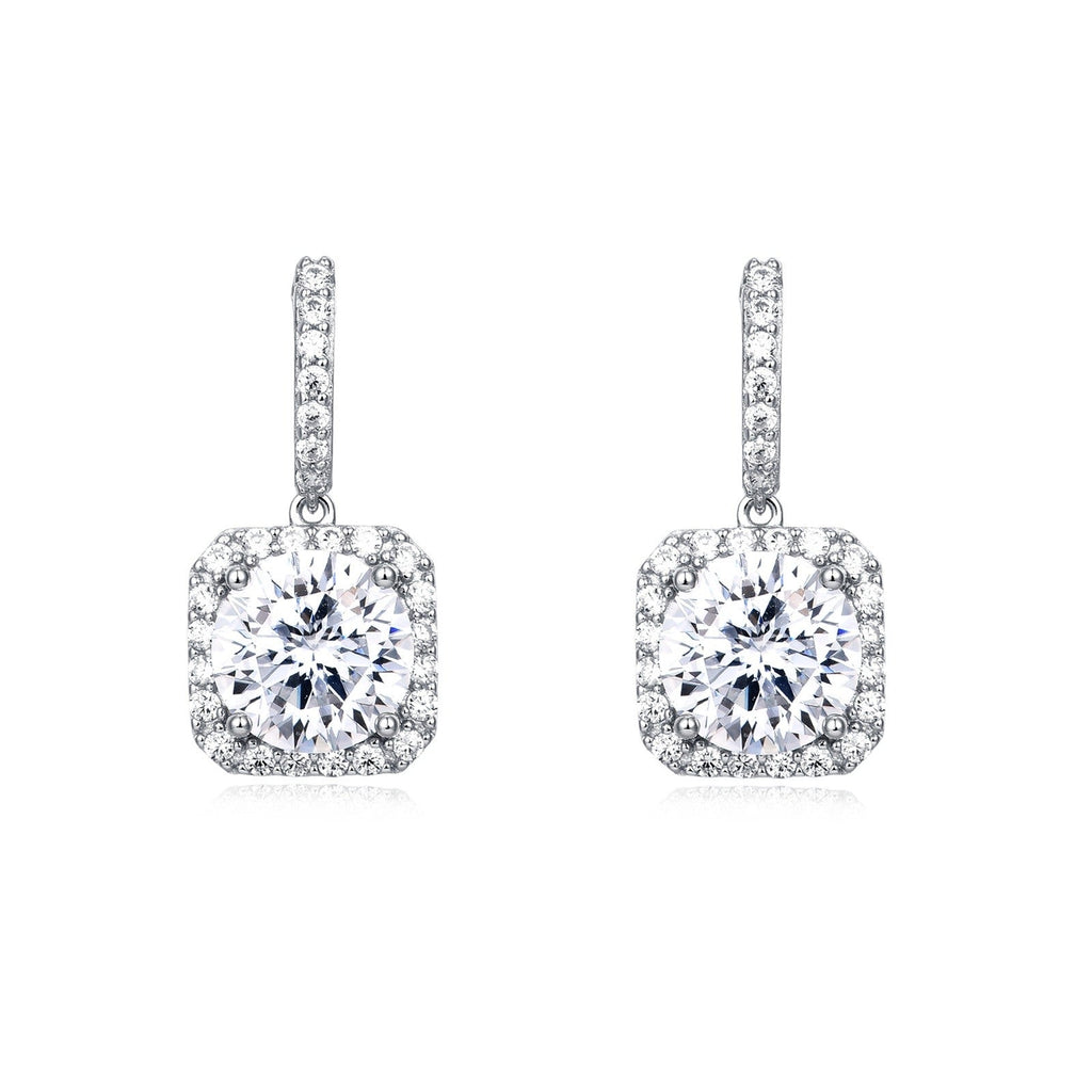 925 Sterling Silver Elegant Moissanite Halo Stud Earrings Wholesale In Plated with White Gold - AUREA VIII