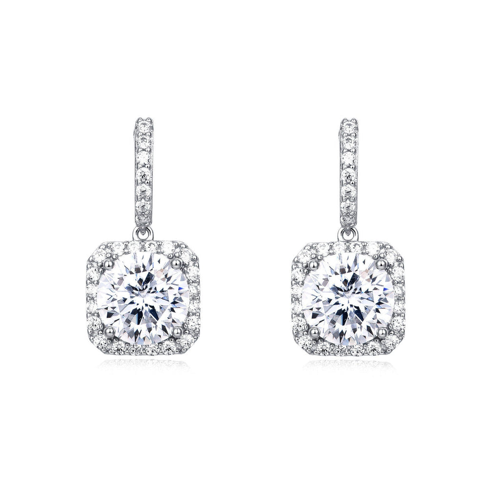 925 Sterling Silver Elegant Moissanite Halo Stud Earrings Wholesale In Plated with White Gold - AUREA VIII