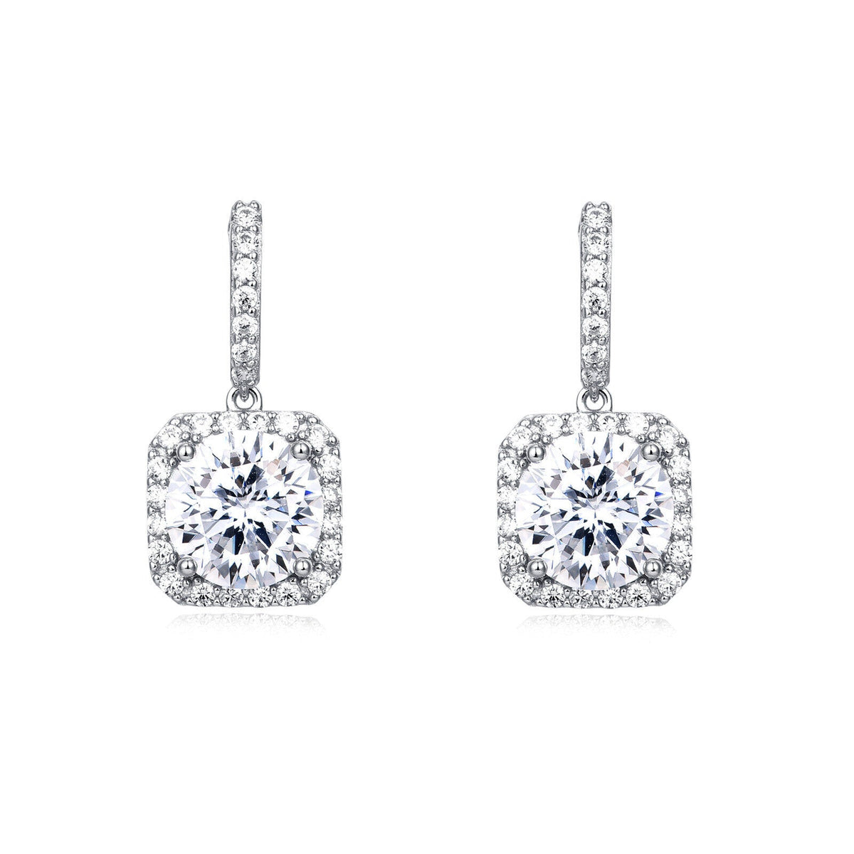 925 Sterling Silver Elegant Moissanite Halo Stud Earrings Wholesale In Plated with White Gold - AUREA VIII