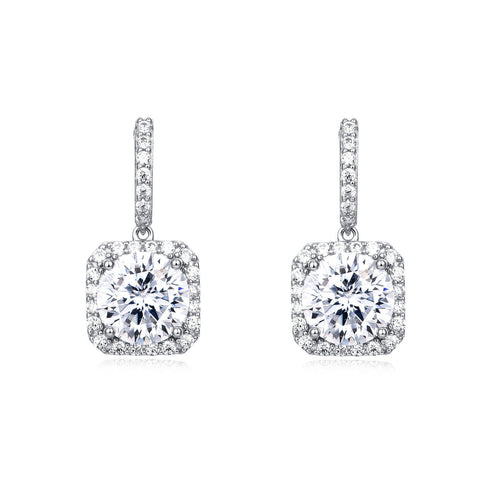 925 Sterling Silver Elegant Moissanite Halo Stud Earrings Wholesale In Plated with White Gold - AUREA VIII