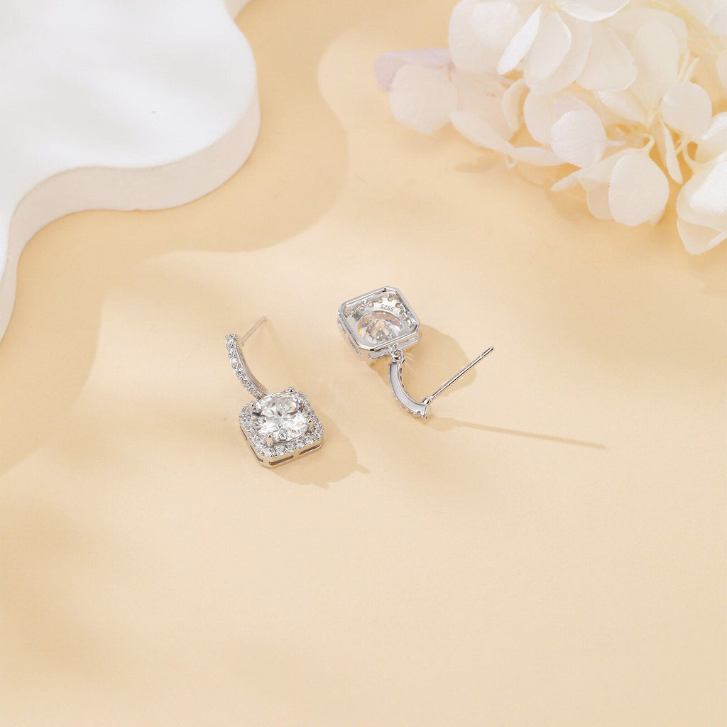 925 Sterling Silver Elegant Moissanite Halo Stud Earrings Wholesale In Plated with White Gold - AUREA VIII