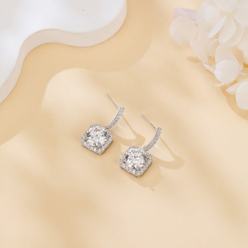 925 Sterling Silver Elegant Moissanite Halo Stud Earrings Wholesale In Plated with White Gold - AUREA VIII