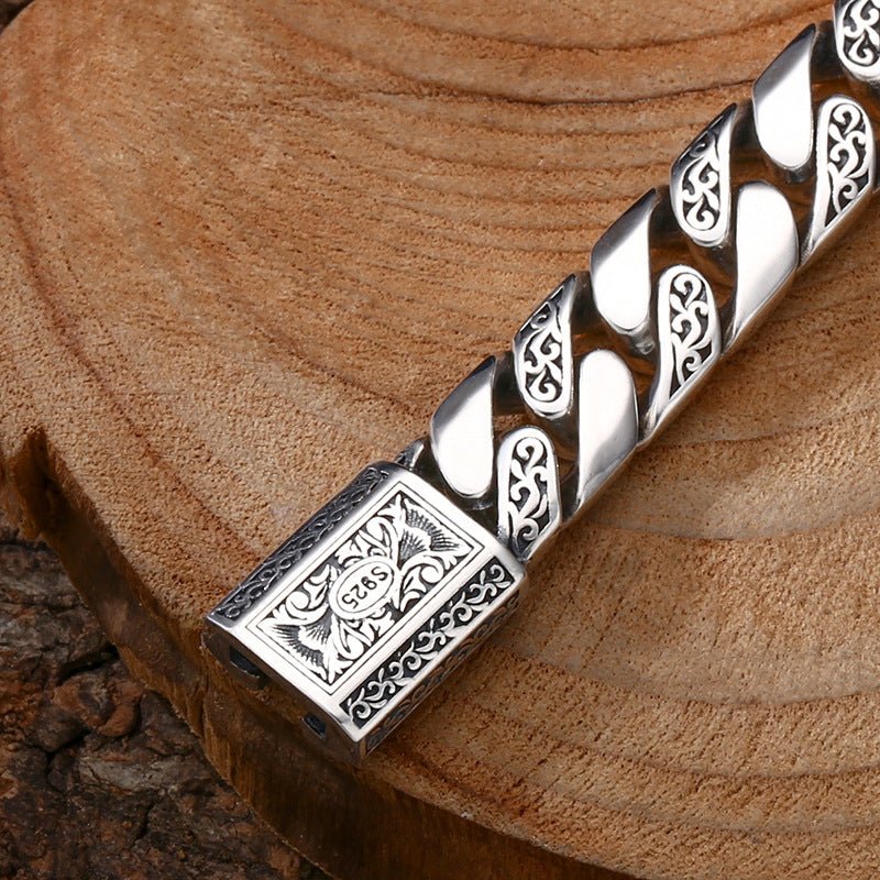 Engraved Tangcao Cuban Link Bracelet | Solid 925 Sterling Silver" - AUREA VIII
