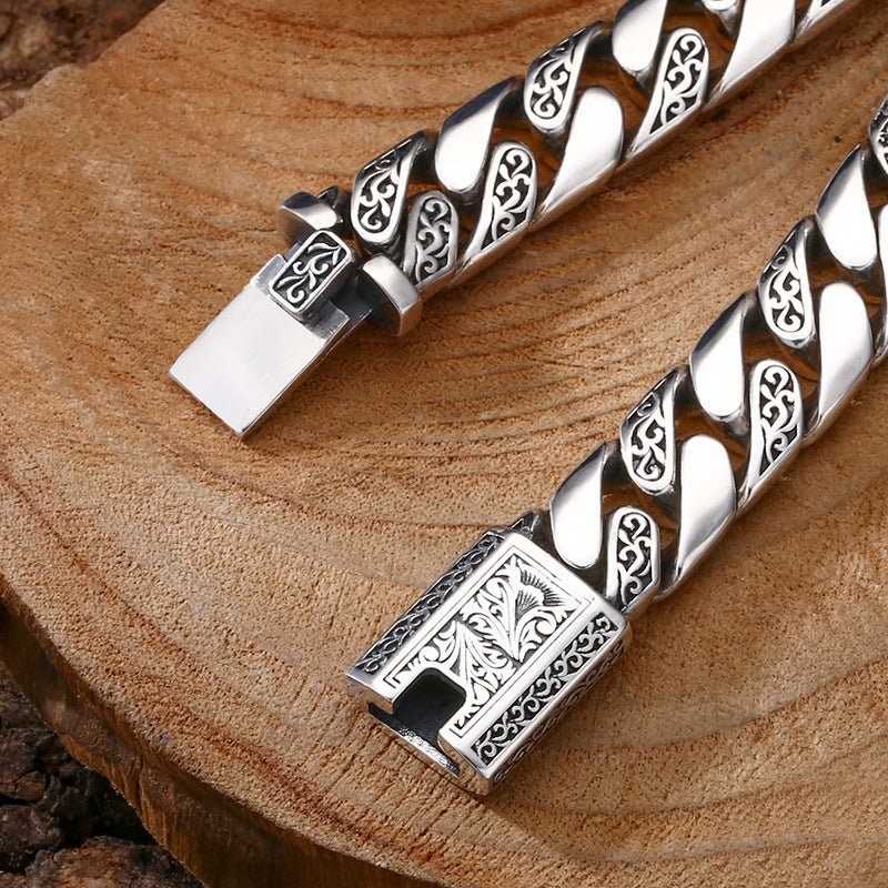 Engraved Tangcao Cuban Link Bracelet | Solid 925 Sterling Silver" - AUREA VIII