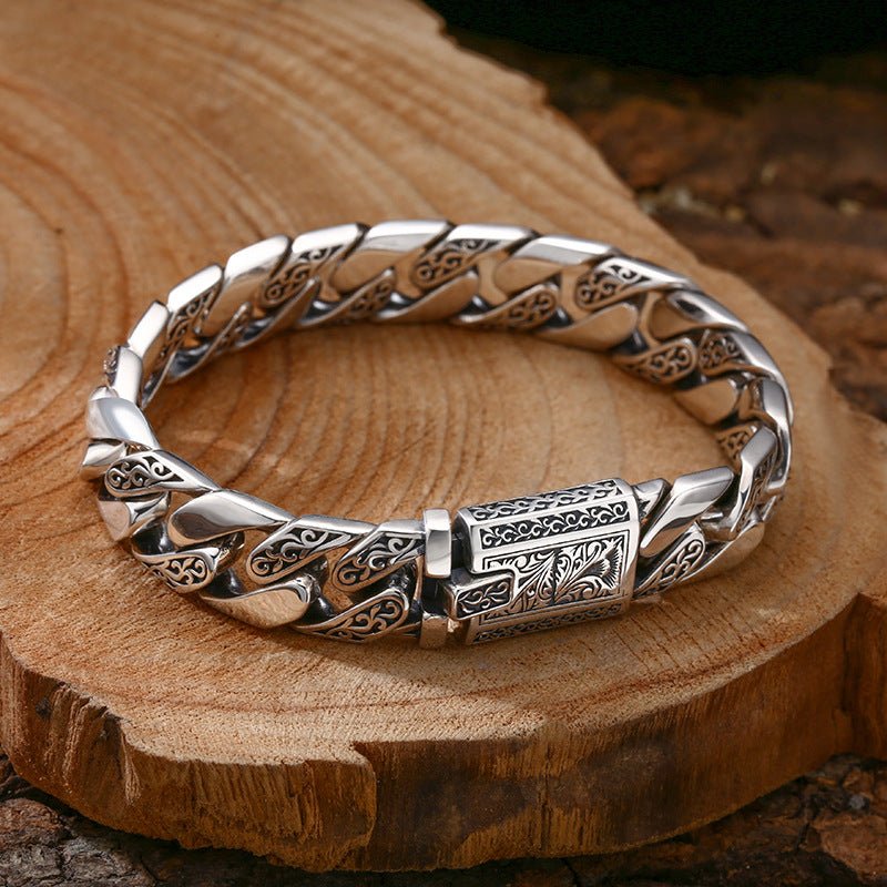 Engraved Tangcao Cuban Link Bracelet | Solid 925 Sterling Silver" - AUREA VIII