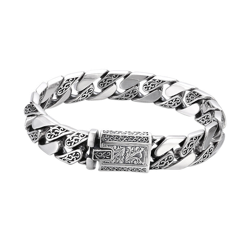 Engraved Tangcao Cuban Link Bracelet | Solid 925 Sterling Silver" - AUREA VIII