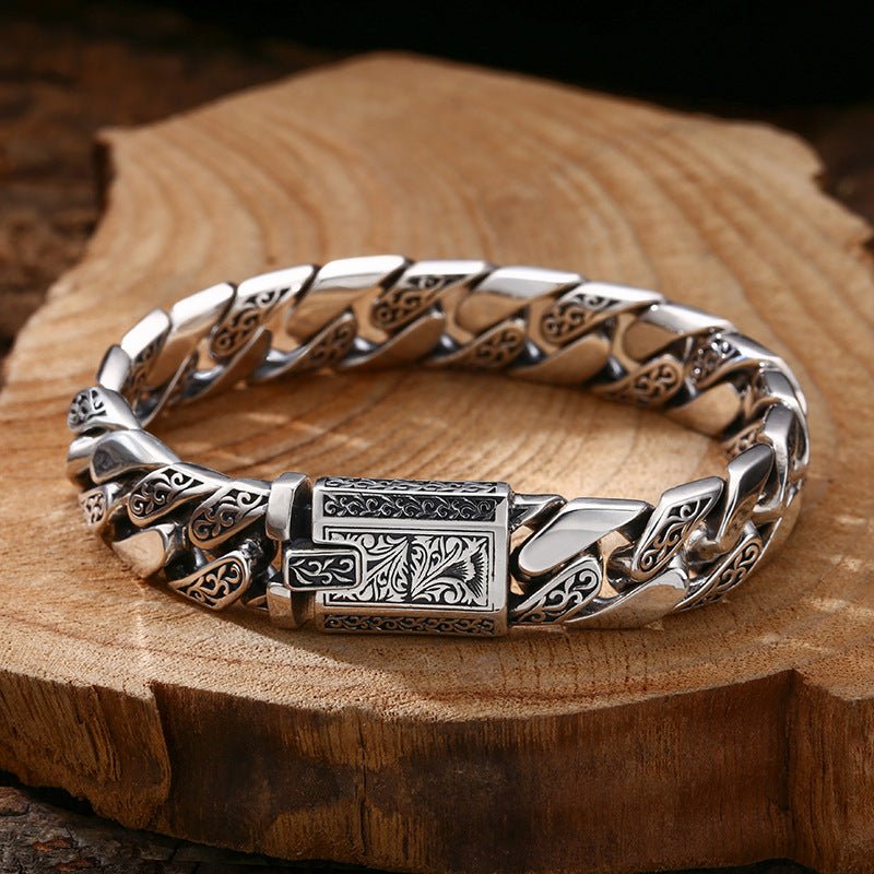 Engraved Tangcao Cuban Link Bracelet | Solid 925 Sterling Silver" - AUREA VIII