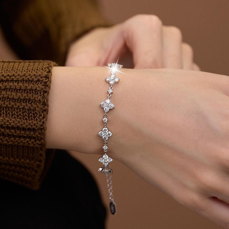 S925 Sterling Silver Moissanite Four-leaf Clover Bracelet For Women - AUREA VIII