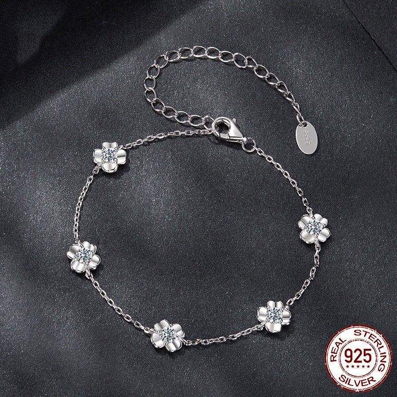 Simple S925 Sterling Silver Clover Moissanite Bracelet - AUREA VIII