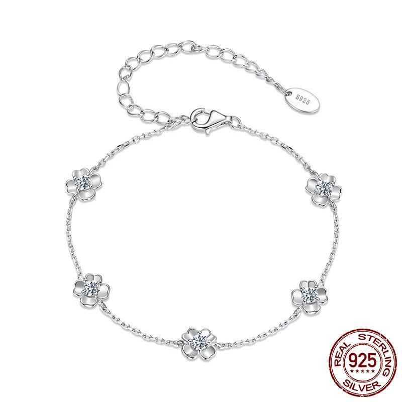 Simple S925 Sterling Silver Clover Moissanite Bracelet - AUREA VIII