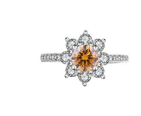 Sterling Silver 925 Moissanite Ring Female Flower Diamond - AUREA VIII