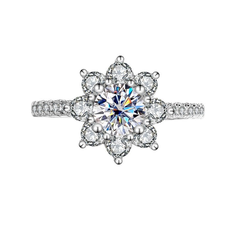 Sterling Silver 925 Moissanite Ring Female Flower Diamond - AUREA VIII