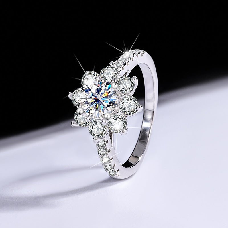 Sterling Silver 925 Moissanite Ring Female Flower Diamond - AUREA VIII