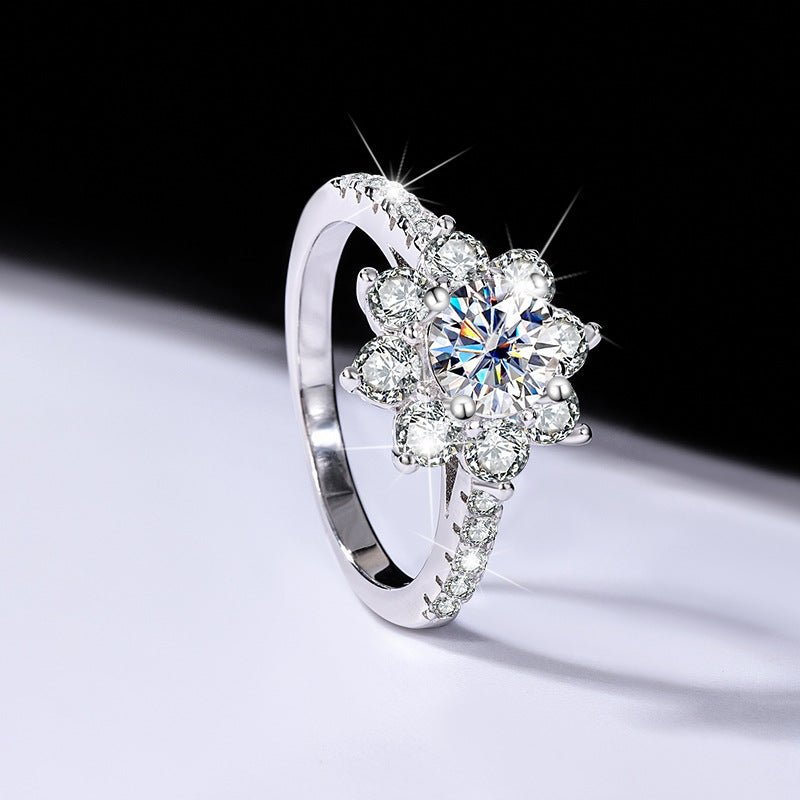 Sterling Silver 925 Moissanite Ring Female Flower Diamond - AUREA VIII