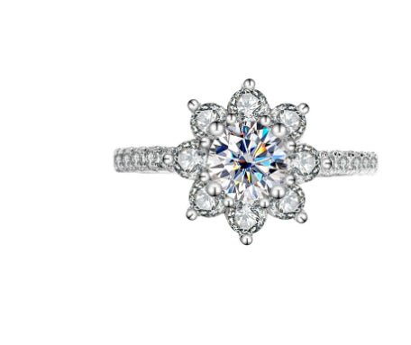 Sterling Silver 925 Moissanite Ring Female Flower Diamond - AUREA VIII