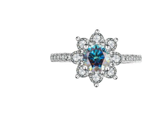Sterling Silver 925 Moissanite Ring Female Flower Diamond - AUREA VIII