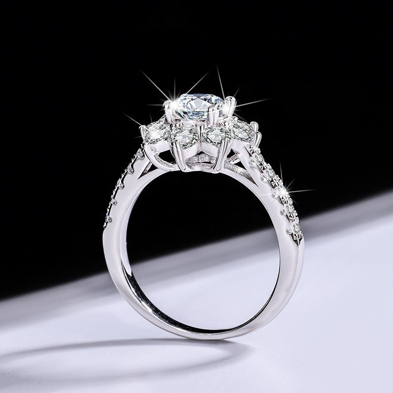 Sterling Silver 925 Moissanite Ring Female Flower Diamond - AUREA VIII