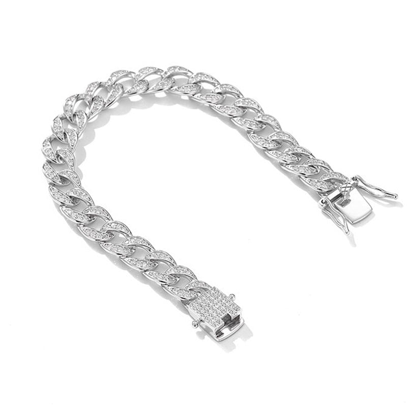 Sterling Silver Moissanite Cuban Link Chain Bracelet Full Diamond - AUREA VIII