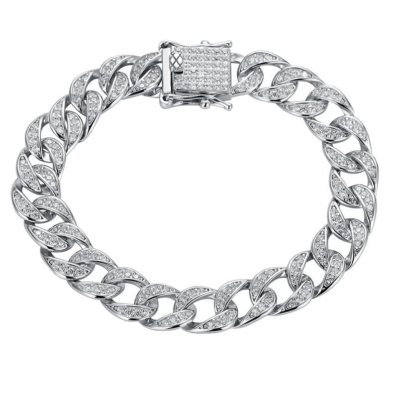 Sterling Silver Moissanite Cuban Link Chain Bracelet Full Diamond - AUREA VIII