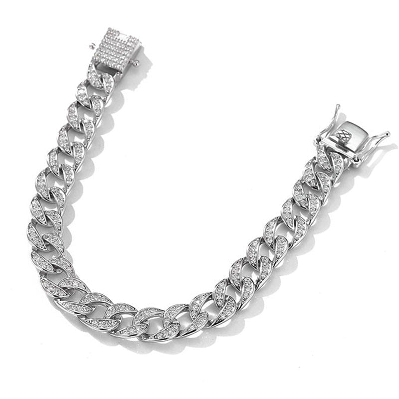 Sterling Silver Moissanite Cuban Link Chain Bracelet Full Diamond - AUREA VIII