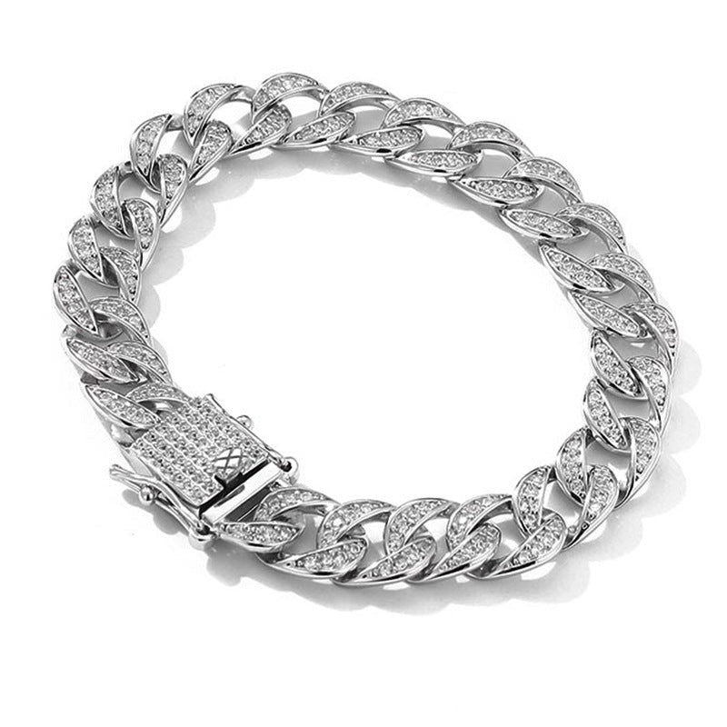 Sterling Silver Moissanite Cuban Link Chain Bracelet Full Diamond - AUREA VIII