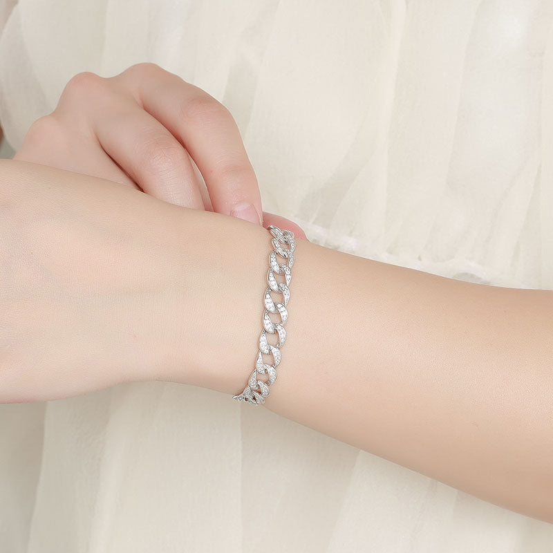 Sterling Silver Moissanite Cuban Link Chain Bracelet Full Diamond - AUREA VIII